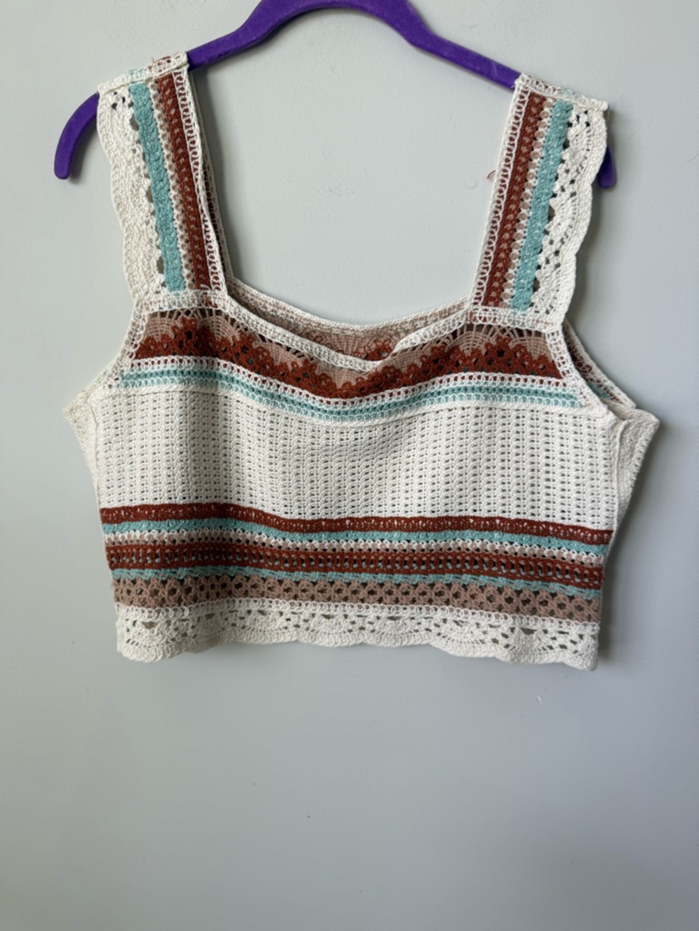 Rebellion cream Crochet boho striped Crop top size large - Picture 8 of 8